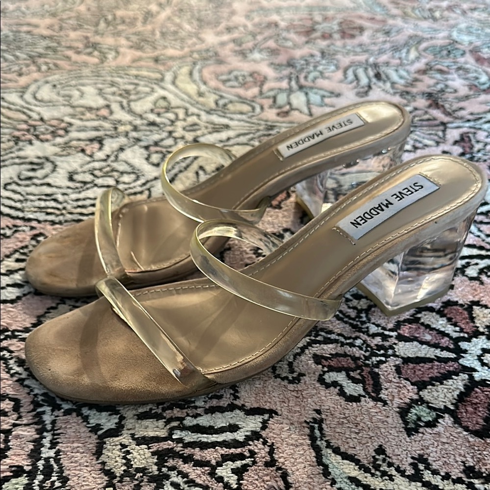 Steve Madden Tan Clear Strap Heels